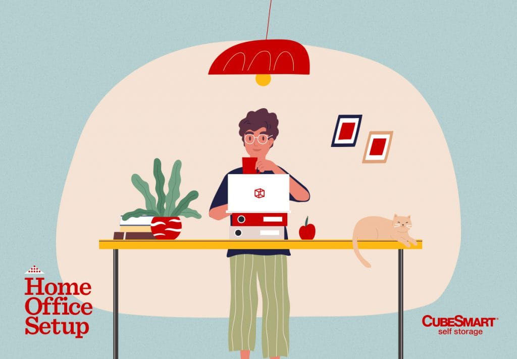 illustration of man at DIY standing desk