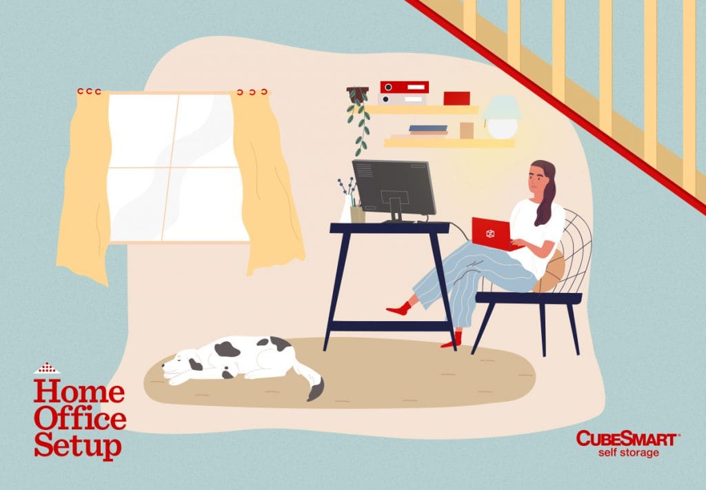 illustrated woman working from home office