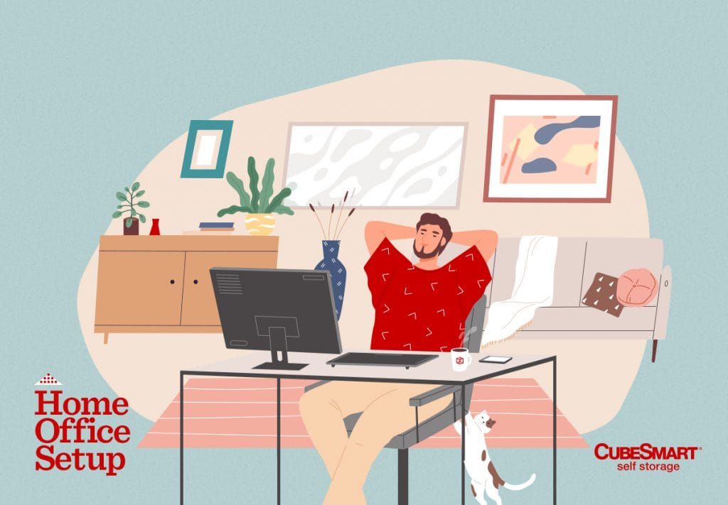 illustration of man at comfortable home office desk