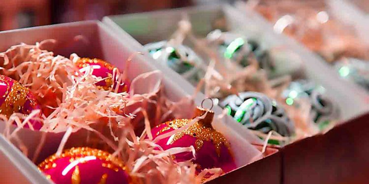 Christmas balls in a box