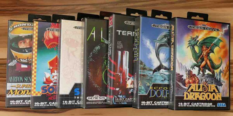 Row of video games sitting on a shelf