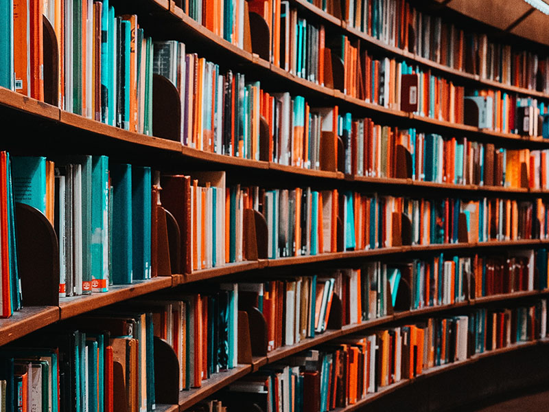 Bookshelves in a library.