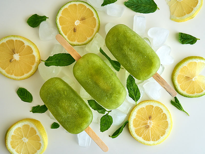 Green popsicles with limes. 