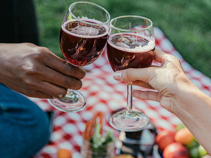Picnic with food and drinks.