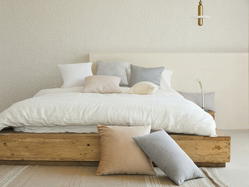 Wooden bed frame.