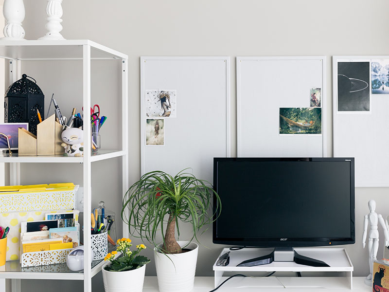 Cluttered desk.