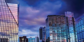 Night shot of the city in Atlanta, GA