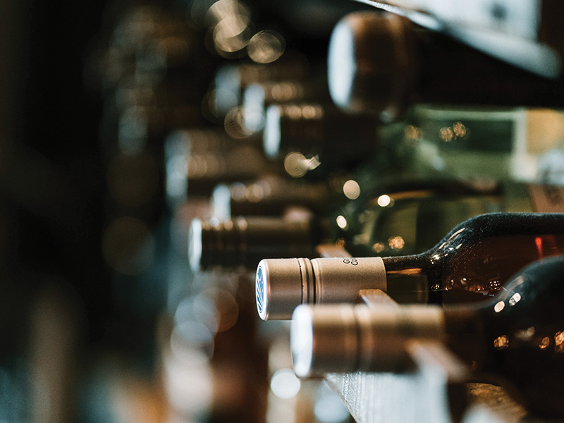 Wine on a wooden wine rack