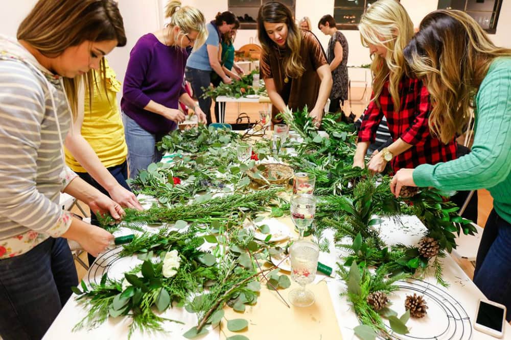 Group of women making wreaths in Tucson, AZ
