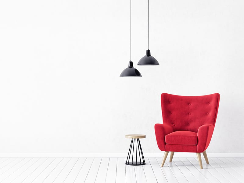 red modern chair and  side table