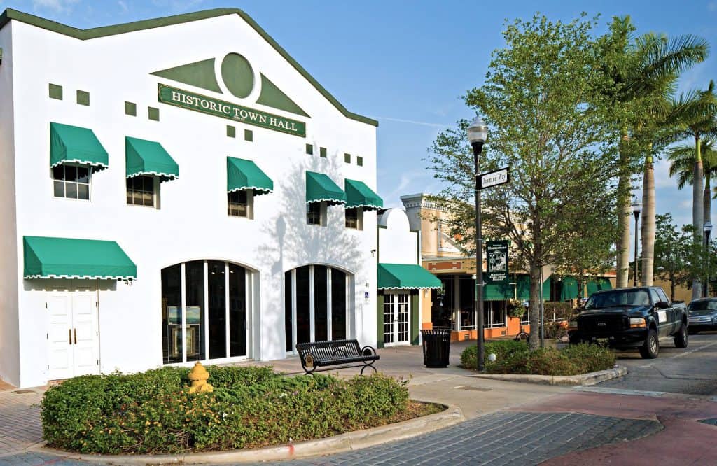 View of historic town hall building in Homestead, Florida