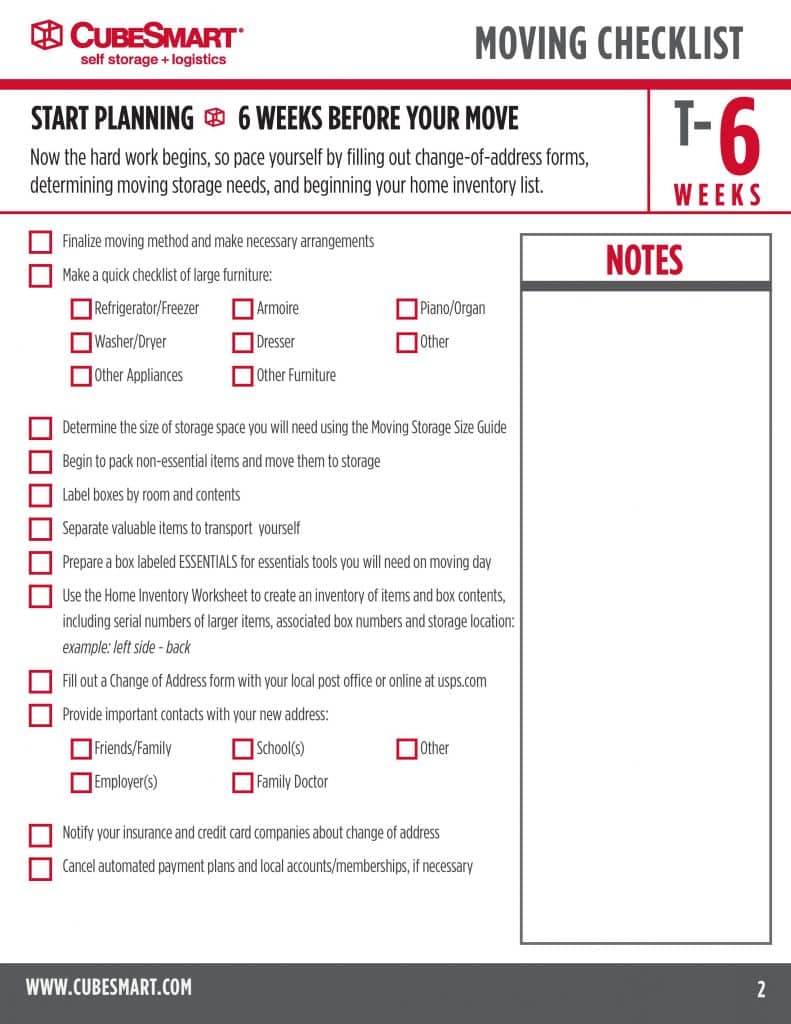 moving checklist 6 weeks
