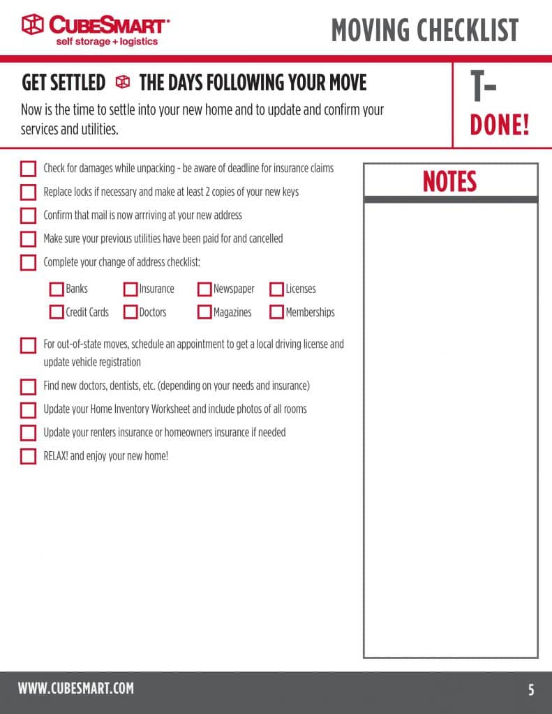 post move checklist