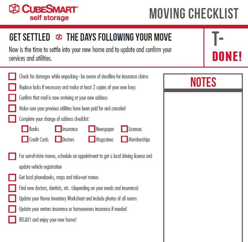 Moving Checklist - new place