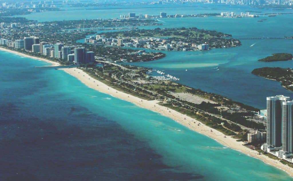 aerial view of downtown miami from a plane
