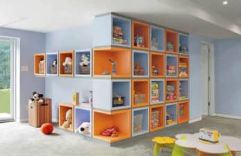 colorful cubby shelves