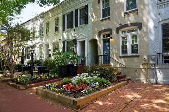 brick-lined row of homes in Washington, D.C.