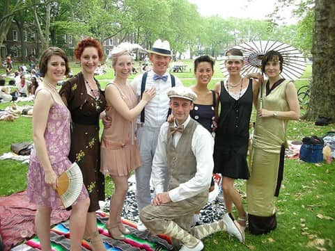 people dressed up in flapper-style clothing at the Jazz Age Lawn Party in NYC