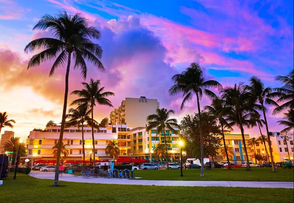 neighborhoods in Miami at sunset