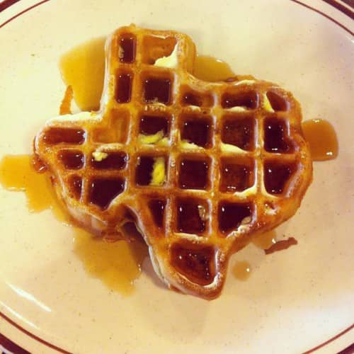 Texas-shaped waffle from Our Place Restaurant in Mansfield, Texas