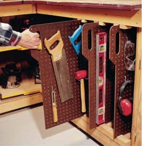 tools organized on pegboard