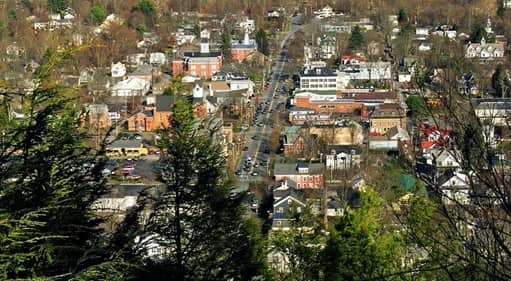 aerial view of Mildford PA in the Pocono Mountains