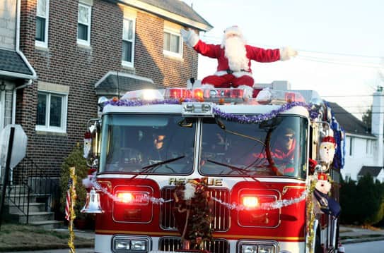 Santa on a fire truck in Little Elm, Texas