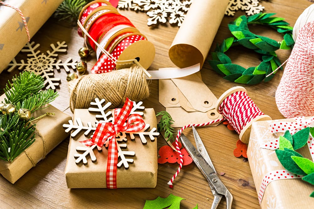 holiday wrapping paper station